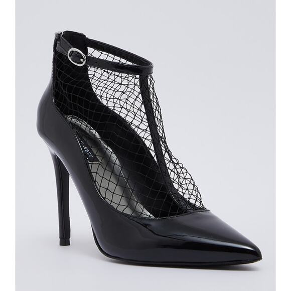 Nine West Women's Black FISHNET Zippered‎ High Heels Ankle Boots Size 5.5M - Picture 1 of 14